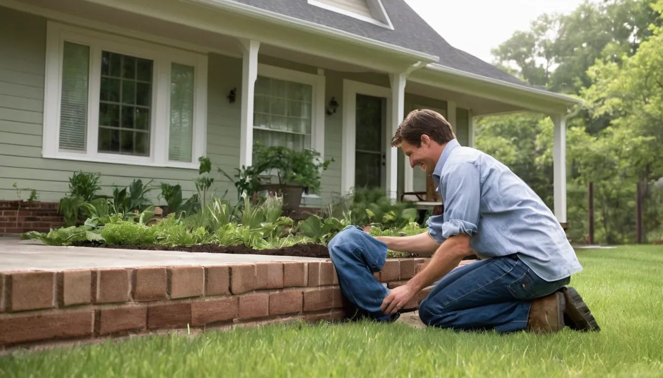 A friendly pest control provider talking with a homeowner at the front door of a brick ranch home in Schertz